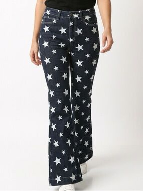 Star-Print Flared Jeans - Dark Blue size 7/28